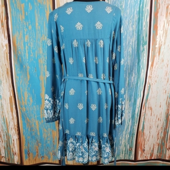 Time and Tru Teal Boho Peasant Dress Size Large - Picture 5 of 6